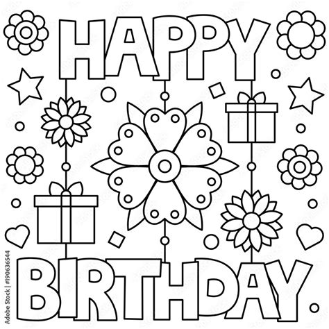 Happy Birthday Coloring Page Vector Illustration Stock Vector Adobe Stock