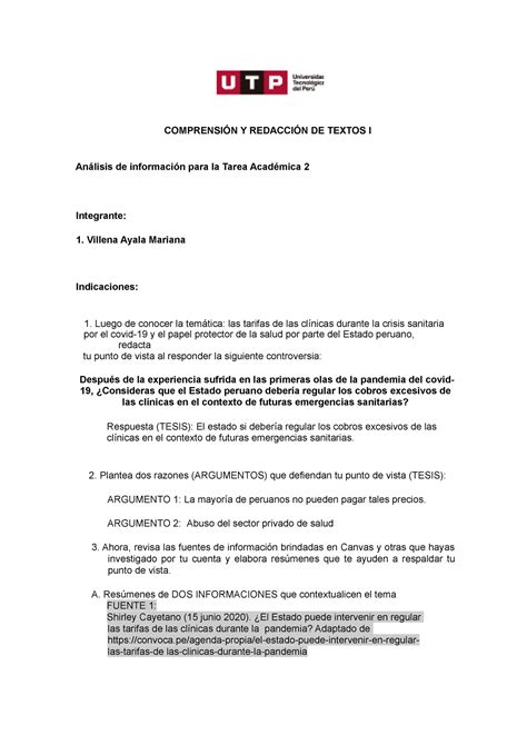 Semana Consigna Para Tarea De La Semana Comprensi N Y Redacci N