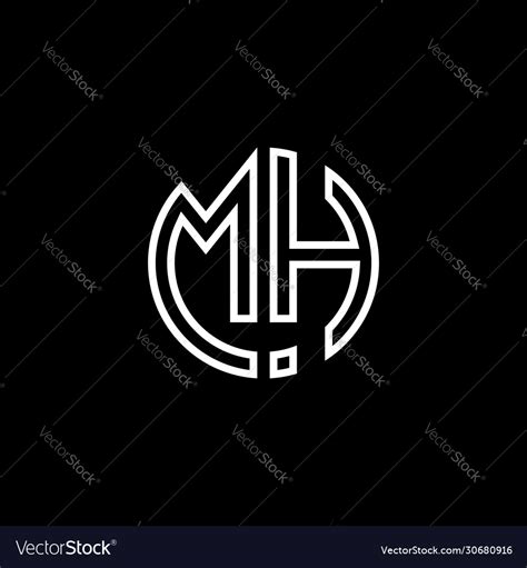 Mh Monogram Logo Circle Ribbon Style Outline Vector Image