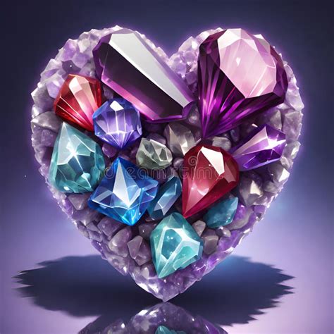 Illustration Of Crystal Gems In Heart Shape With Diamonds Stock