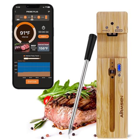 AIRMSEN Thermomètre à viande sans fil 91 4 m Bluetooth pour barbecue