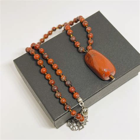 Vintage Red Jasper Beaded Necklace With Pendant Red Jasper Stone