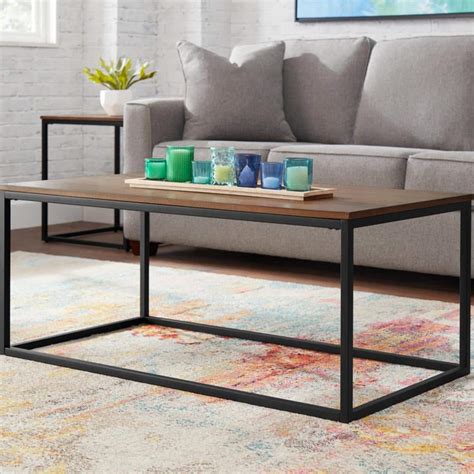 Stylewell Donnelly Black Rectangular Coffee Table With Haze Wood Top