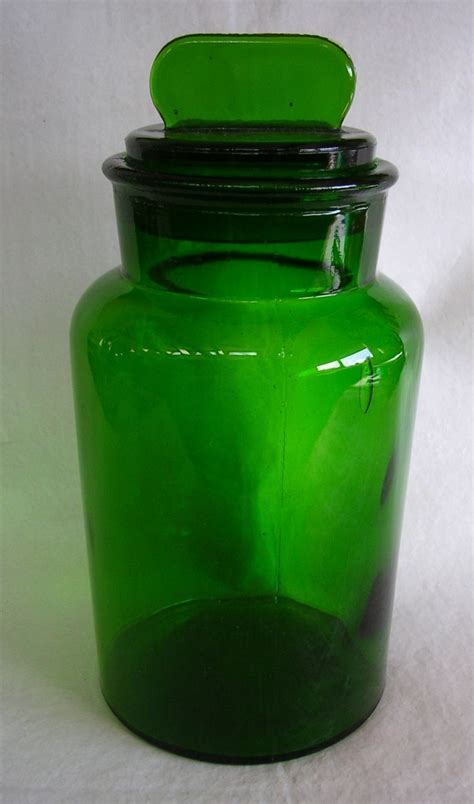 Vintage Emerald Green Glass Canister Bottle Jar With Ground Glass