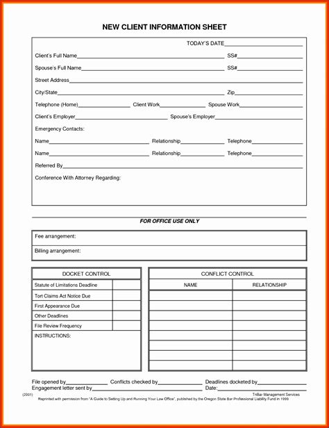 Printable Client Information Sheet