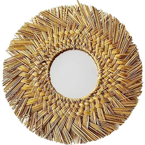 Miroir Mural Rond À Suspendre 40 Cm Avec Corde De Paille Décorative