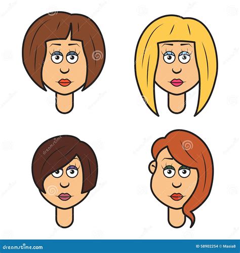 Set Of Cartoon Faces Of A Woman, Stock Illustration - Illustration ...