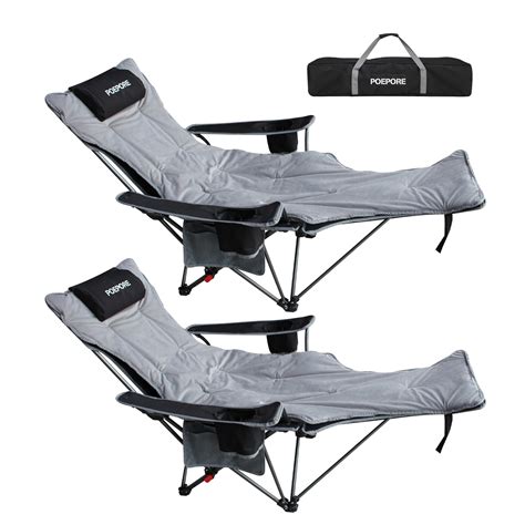 POEPORE 2-Pack Reclining Camping Chair with Removable Footrest Lounge Chair with Headrest ...