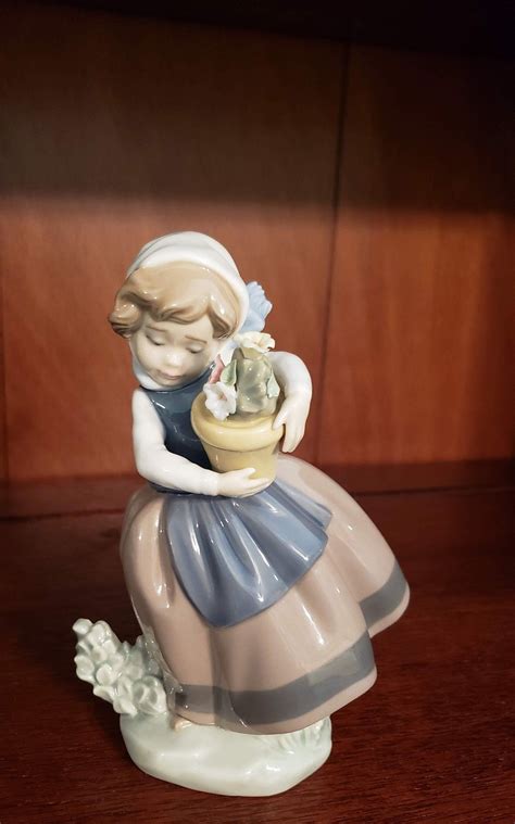 Lladro SPRING IS HERE 5223, Glossy Porcelain, Girl With Basket of Flowers, Issued 1984, Retired ...