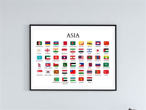 Asian Countries Countries Of Asia Flags And Names Learning Chart Educative Printable Poster