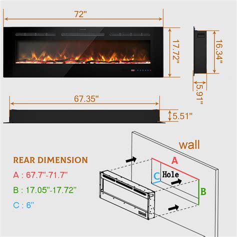 Buy Kentsky 72 Inches Electric Fireplace Inserts Recessed And Wall Mounted Fireplace Heater