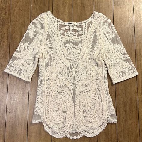 Banana U S A Tops Banana Usa Lace Short Sleeved Sheer Shirt Poshmark