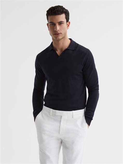 Reiss Milburn Merino Wool Open Collar Polo Shirt Reiss