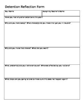 Detention Reflection Form By Meagan Martinez TPT