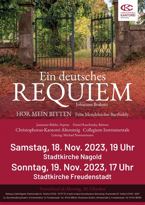 Ein Deutsches Requiem Johannes Brahms Christophorus Kantorei Altensteig