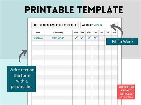 Printable Restroom Cleaning Log For Businesses Bathroom Cleaning Log Bathroom Checklist