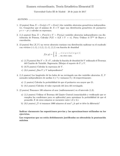 Final 29 Junio 2017 preguntas Examen extraordinario Teorıa Estad