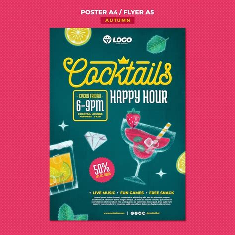 Bar de coquetéis cartaz de bebidas deliciosas PSD Grátis