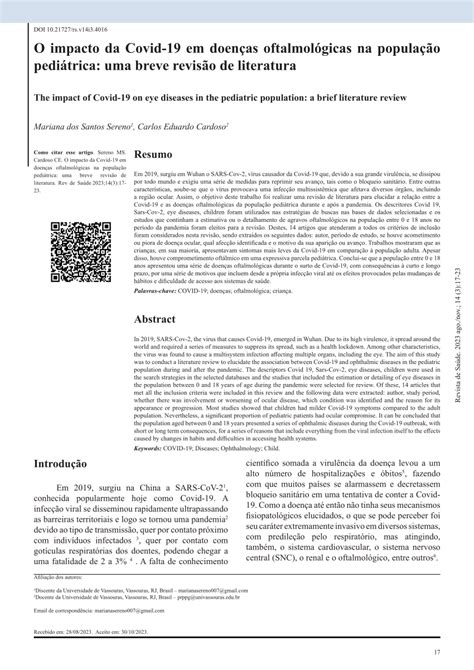 PDF O impacto da Covid 19 em doenças oftalmológicas na população