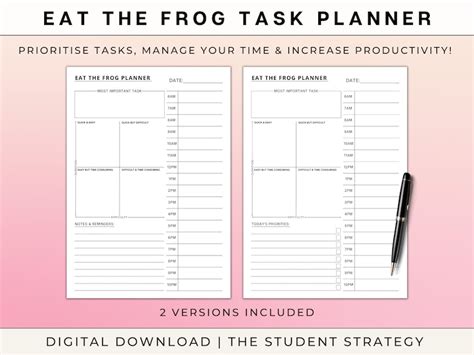 Eat the Frog Daily Task Priority Planner Hourly Time Blocking Schedule Stop Procrastinating A4 ...