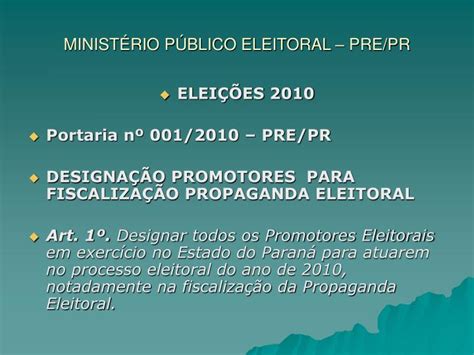 PPT MINISTÉRIO PÚBLICO ELEITORAL PRE PR PowerPoint Presentation