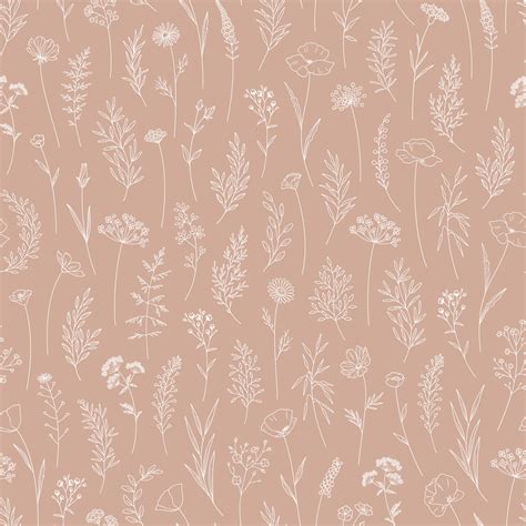 Wildflowers Seamless Pattern In Thin Line Vector Vector Art