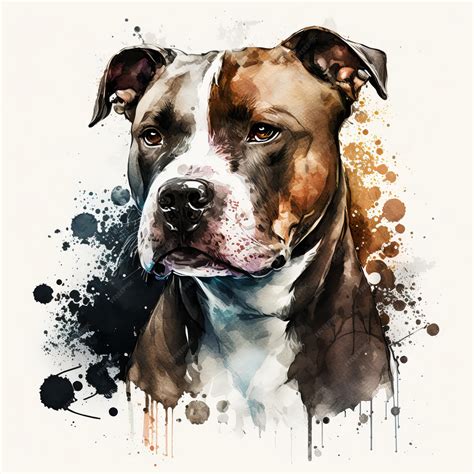 Premium Photo Pit Bull Dog Portrait Watercolor Paint Generative Ai