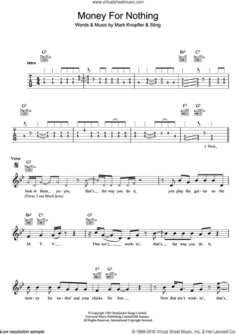 Straits Money For Nothing Sheet Music For Guitar Solo Chords V