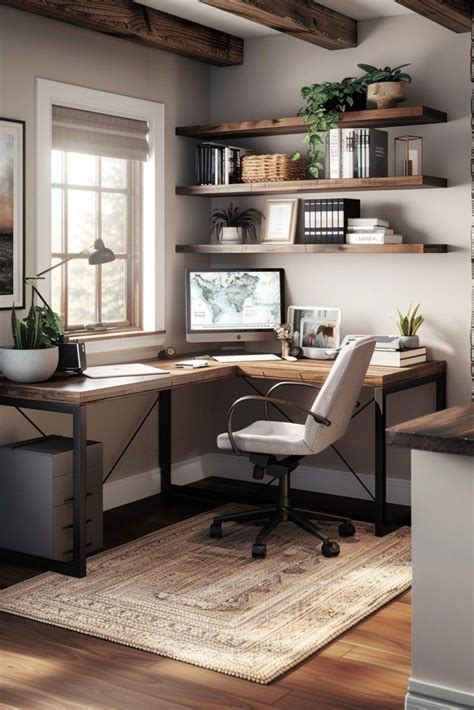 L Shaped Desk Layout In Small Office Room Home Office Design