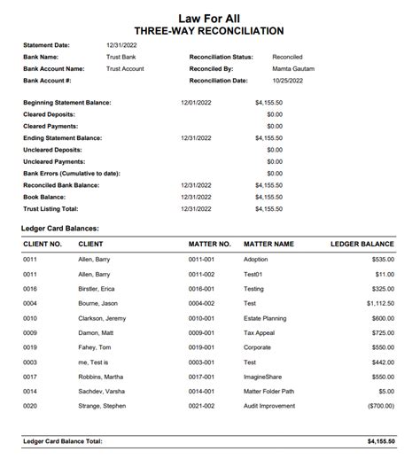 Three Way Reconciliation Report CosmoLex Support