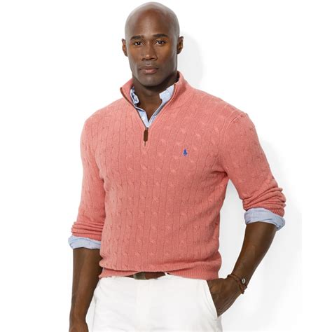 Ralph Lauren Half Zip Cable Knit Tussah Silk Sweater In Pink For Men Biogili Pine Lyst