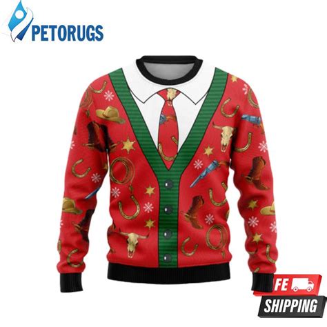 Cowboy Ugly Christmas Sweaters Peto Rugs