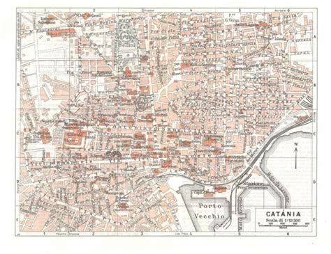 CARTA GEOGRAFICA ANTICA CATANIA pianta della città del TCI 1940 Antique