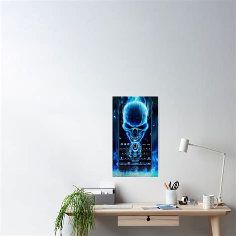 Awesome Evil Blue Flaming Skull Next To A Keyboard With The “g” Key Being Highlighted 2 Poster