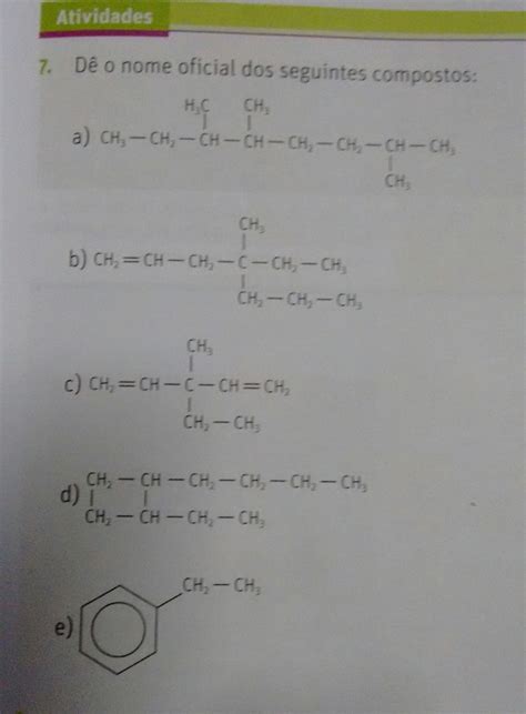 D O Nome Oficial Dos Seguintes Compostos Brainly Br