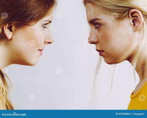 Two Girls Looking Serious At Each Other Stock Image Image Of Girlfriends People 233700861