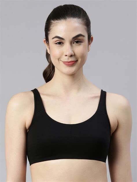 Buy Enamor Black Non Wired Non Padded Full Coverage Low Impact Slip On Sports Bra Sb06 Bra For