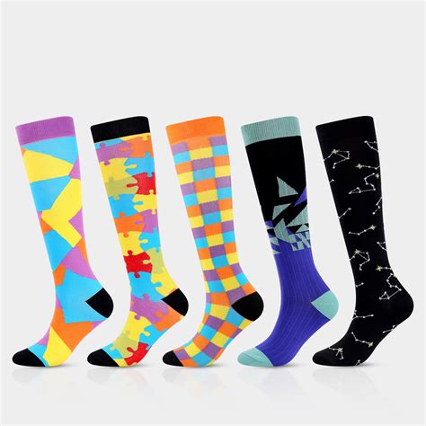 Shapes Pattern Graduated Compression Knee High Nylon Socks For Men And