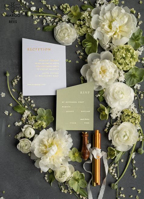 Exquisite Luxury Gold Foil Wedding Invites With Elegant Sage Green