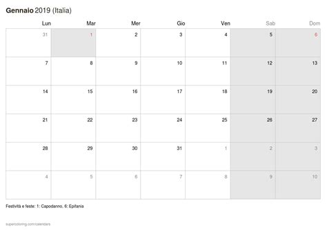 Calendario Gennaio 2019 Da Stampare Italia