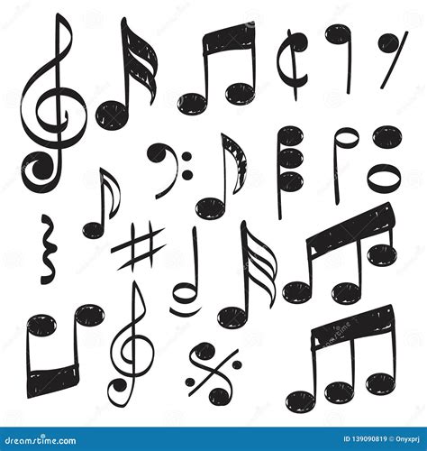 Music Note Doodles Sketch Musical Vector Hand Drawn Pictures Isolated