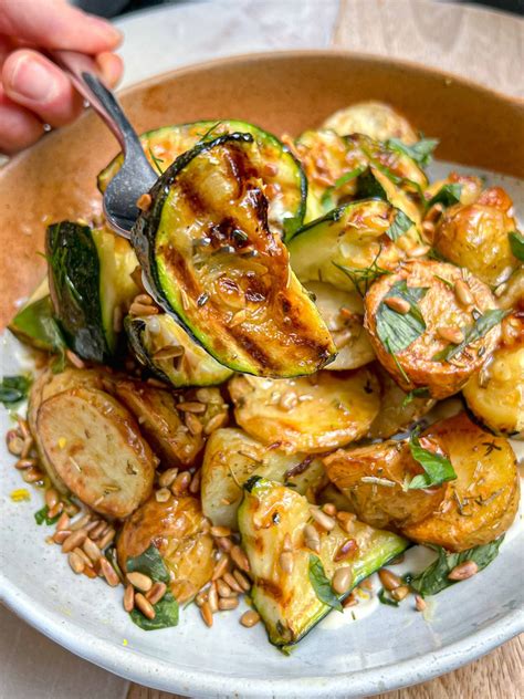 Grilled Courgette And Potato Salad Easy Vegan Recipe