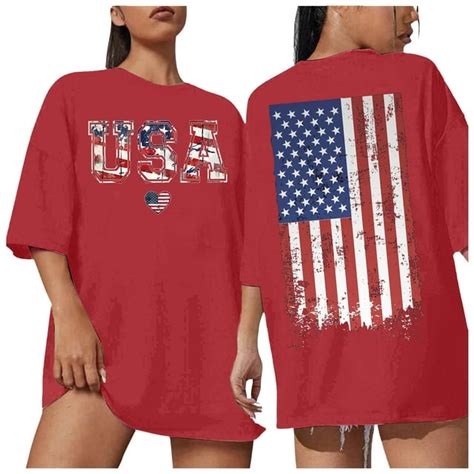 Cqinini Womens T Shirts Round Neck Tee Usa Shirt Flag Shirts Women