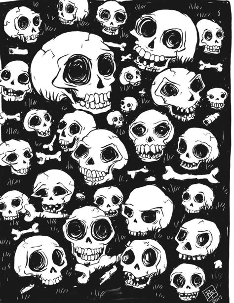 Skulls Doodle Art Print - Hand Drawn Art - Skeletons / Horror / Scary / Spooky / Halloween ...