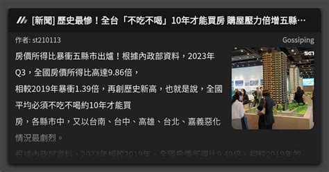 新聞 歷史最慘！全台「不吃不喝」10年才能買房 購屋壓力倍增五縣市出爐 看板 Gossiping Mo Ptt 鄉公所