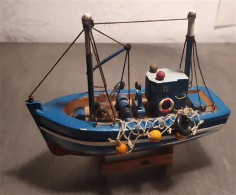 Bateau Miniature Vintage Chalutier Bateau De P Che En Bois Maquette Eur