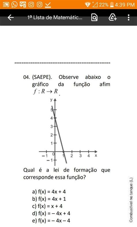 Observe Abaixo O Gráfico Da Função Afim Qual é A Lei De Formação Que