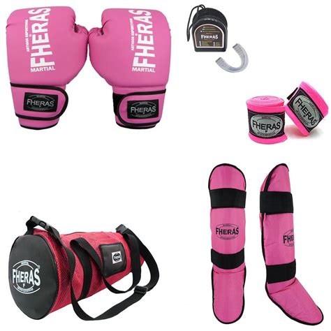 Kit Boxe Muay Thai Fheras Trad Luva Caneleira Bolsa Bandagem Bucal