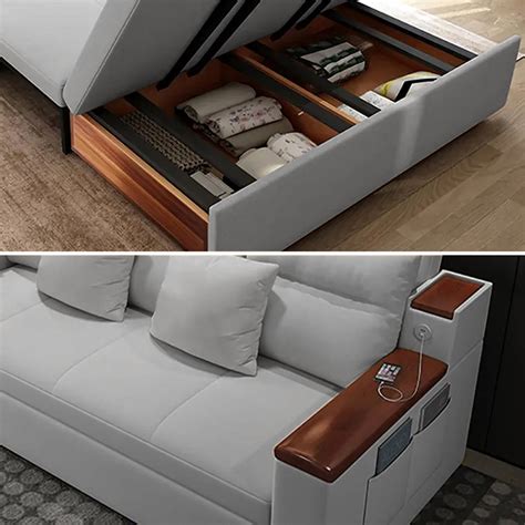 mm grey full sleeper sofa linen convertible sofa bed  storage