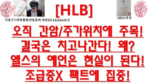 주식투자 Hlb오직 간암주가위치에 주목결국은 치고나간다 왜엘스의 예언은 현실이 된다조급증x 팩트에 집중